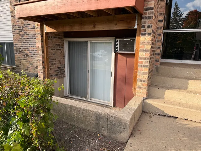 a couple of potted plants in front of door