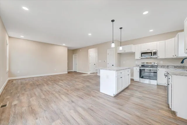 a view of a kitchen with a sink and dishwasher with wooden floor