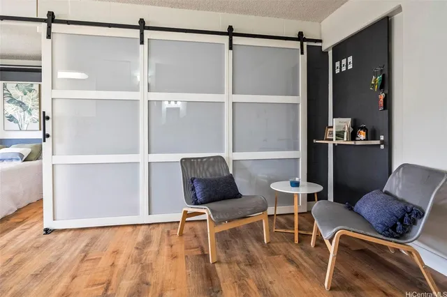 a chair and table in a room