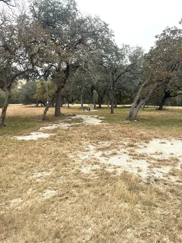 a view of a yard with wooden fence