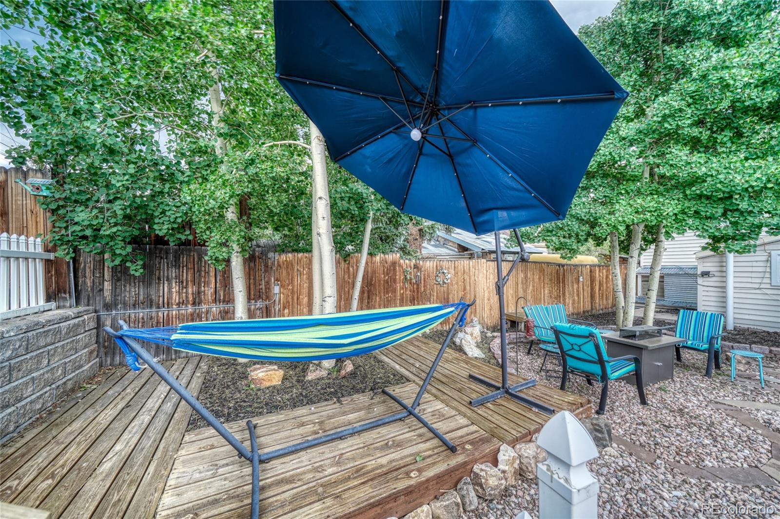 306 Elm Street Leadville, CO 80461 - Photo 28 of 42 a small view of a backyard with a patio table and chairs