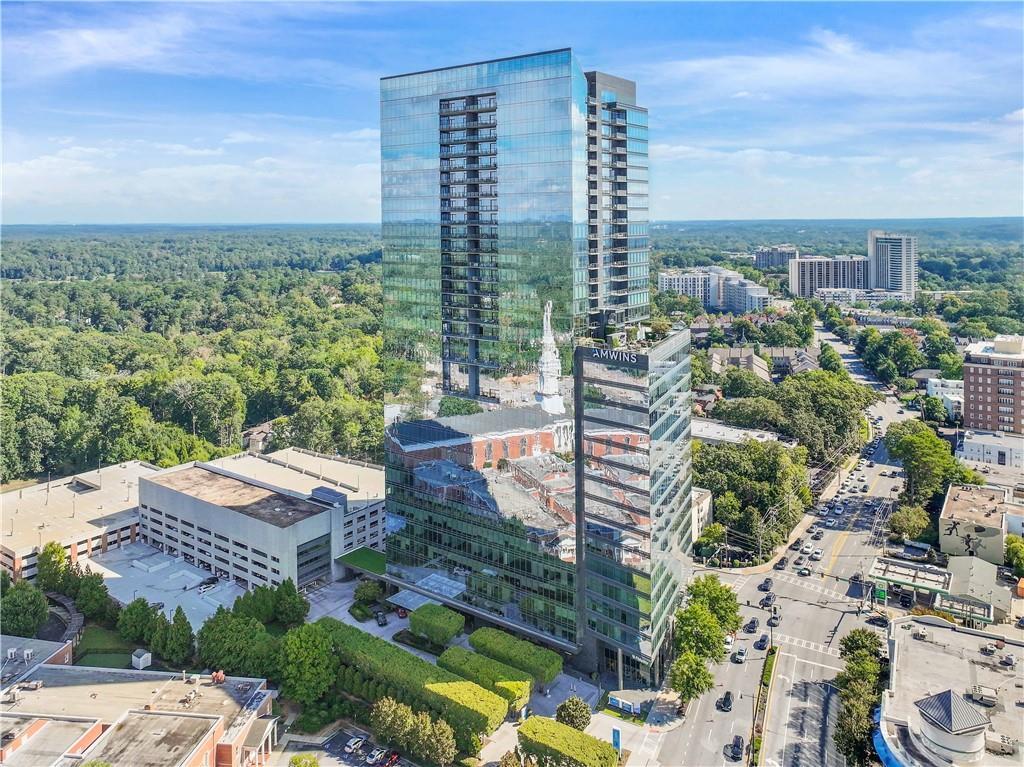 a view of a city with tall buildings