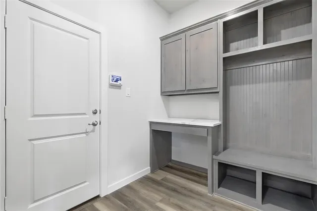 a room with table and closet