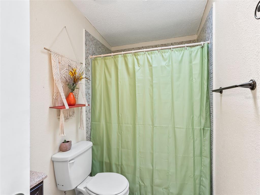 17090 Southeast 173rd Terrace Road Weirsdale, FL 32195 - Photo 23 of 54 a bathroom with a toilet and a shower curtain