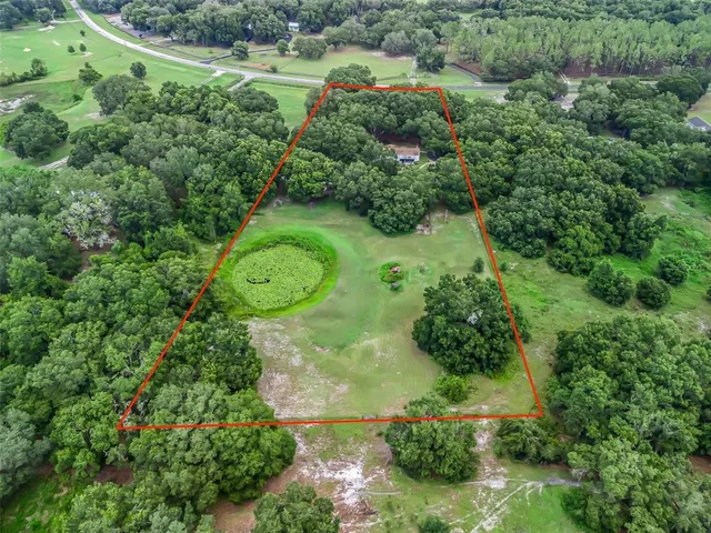 an aerial view of residential houses with outdoor space and trees