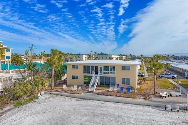 a view of a building with a patio
