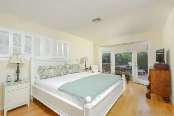 a spacious bedroom with a large bed and a large window