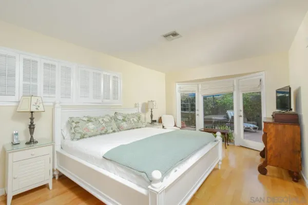 a spacious bedroom with a large bed and a large window