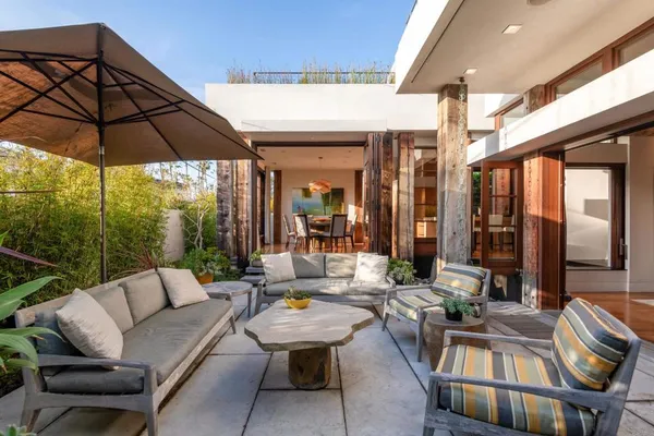 a outdoor space with patio furniture