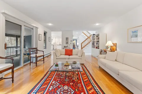 a living room with furniture and a rug
