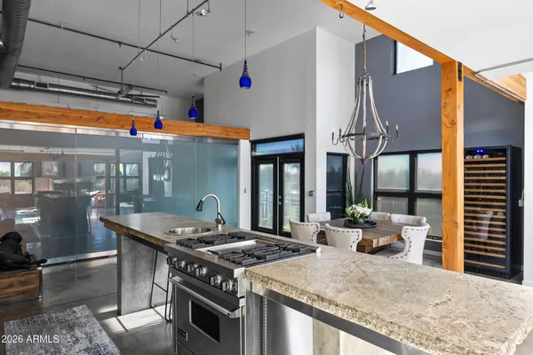 a kitchen with a stove and a sink