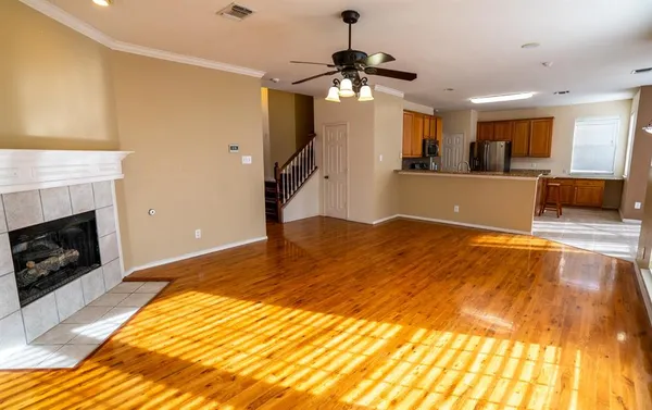 a view of a livingroom with a fireplace