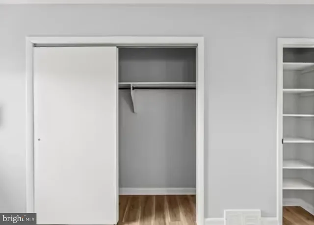 a view of walk in closet with empty racks