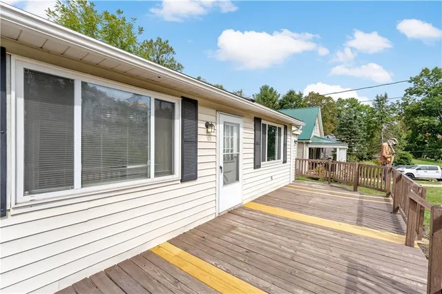 a porch with seating space