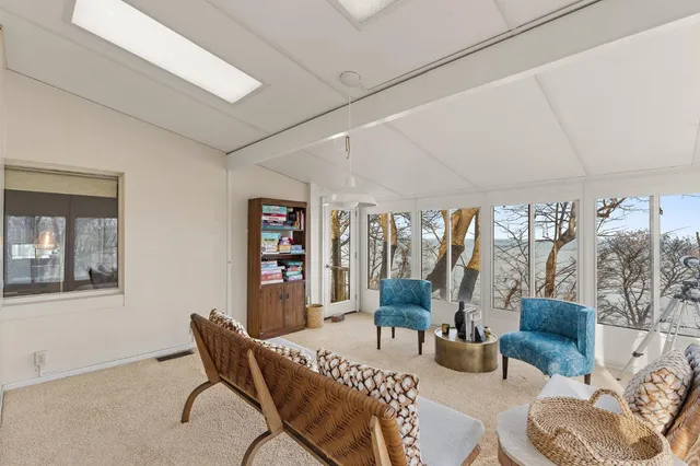 a view of dining room with chandelier