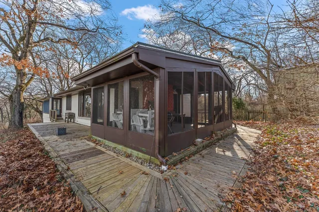 a porch with seating space
