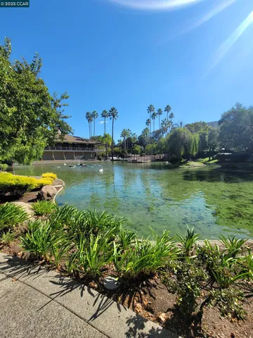 an aerial view of a house with swimming pool a yard and lake view