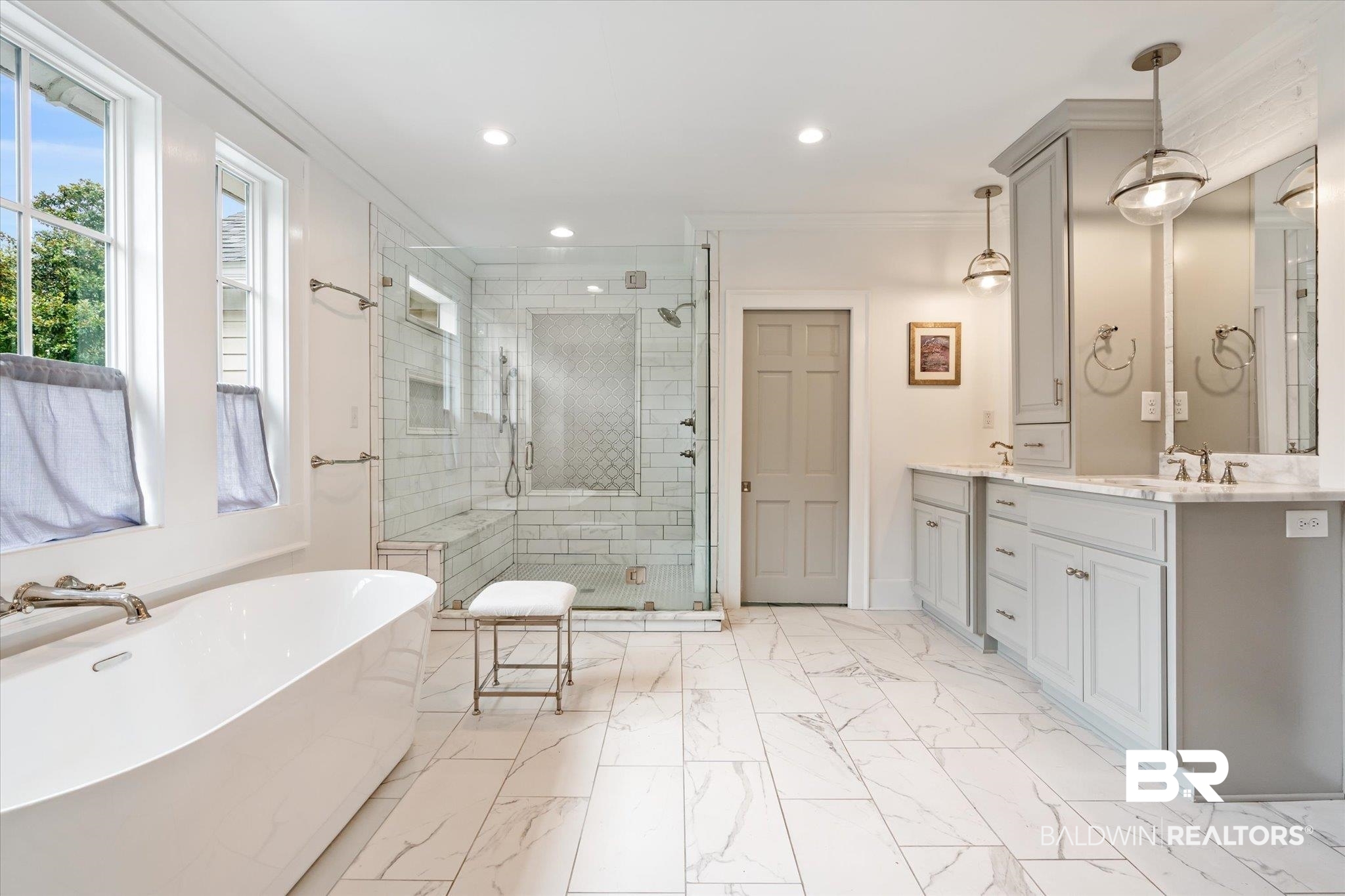 2205 Spring Hill Avenue Mobile, AL 36607 - Photo 26 of 59 Bathroom with independent shower and bath, vanity, tile patterned flooring, and crown molding