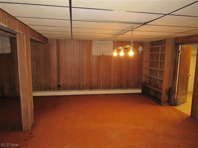 2189 Sentinel Road Dorset, OH 44032 - Photo 28 of 28 Basement with wood walls, a drop ceiling, and carpet