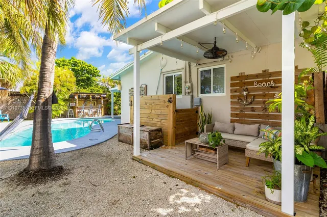 a view of a two chairs in the patio