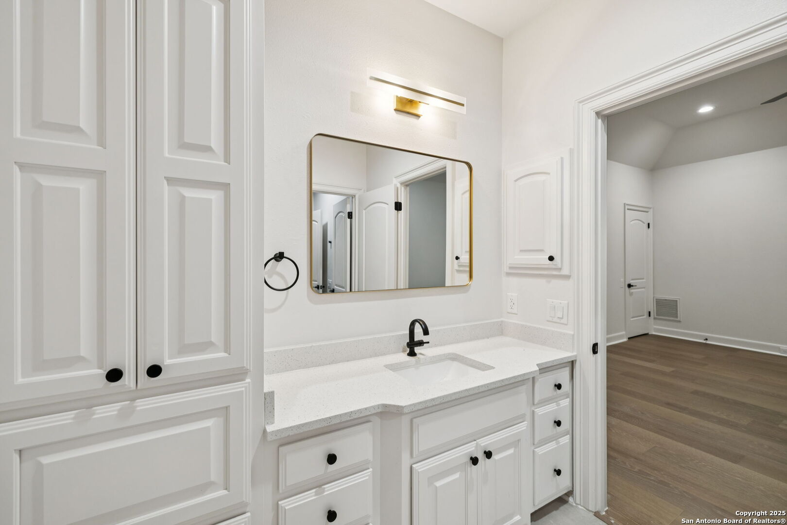 207 Box Oak Shavano Park, TX 78230 - Photo 48 of 50 a bathroom with a sink vanity and a mirror