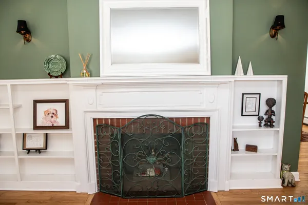a close view of a fireplace