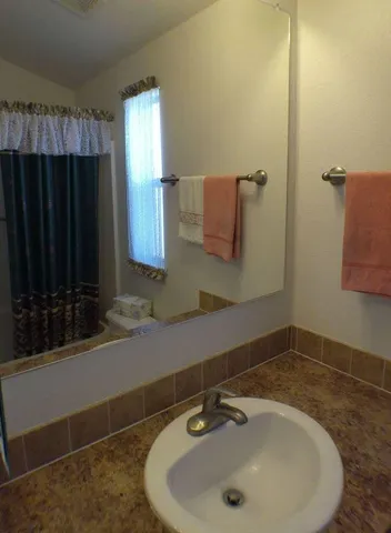 a bathroom with a bathtub