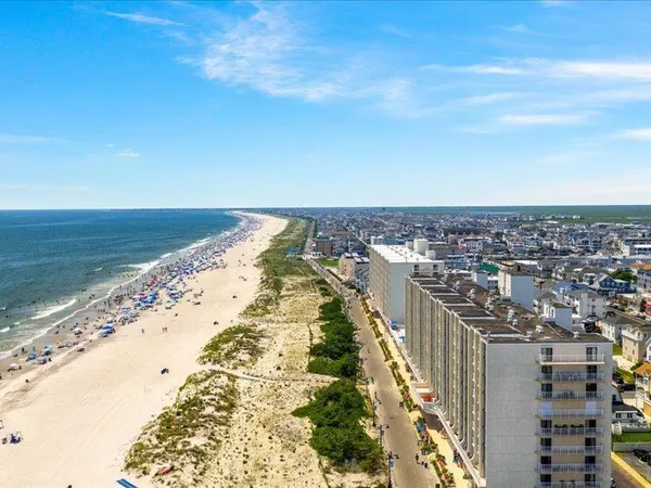 an aerial view of beach and ocean