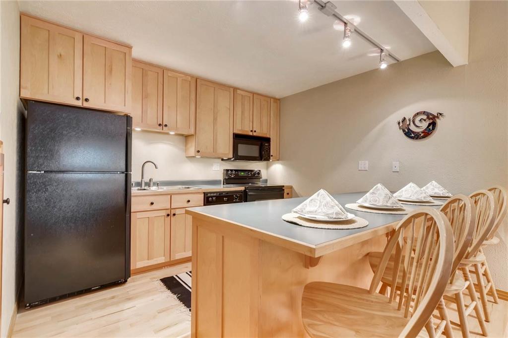 800 Columbine Road, Unit B9 Breckenridge, CO 80424 - Photo 5 of 25 a kitchen with stainless steel appliances granite countertop a refrigerator sink and stove