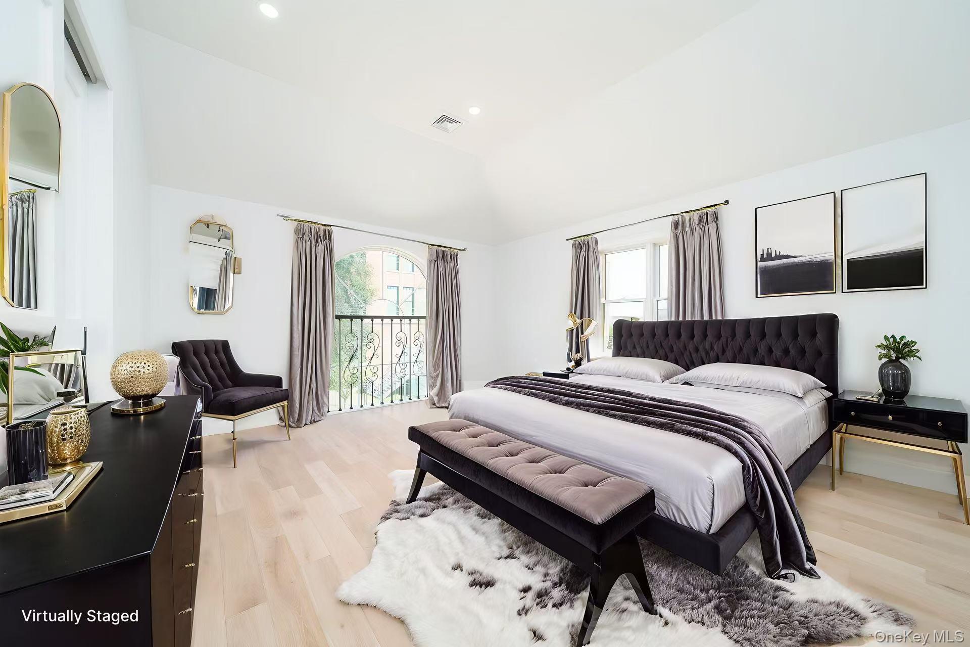 7-24 128th Street Queens, NY 11356 - Photo 9 of 31 Bedroom featuring light wood-style floors, multiple windows, recessed lighting, lofted ceiling, and access to outside