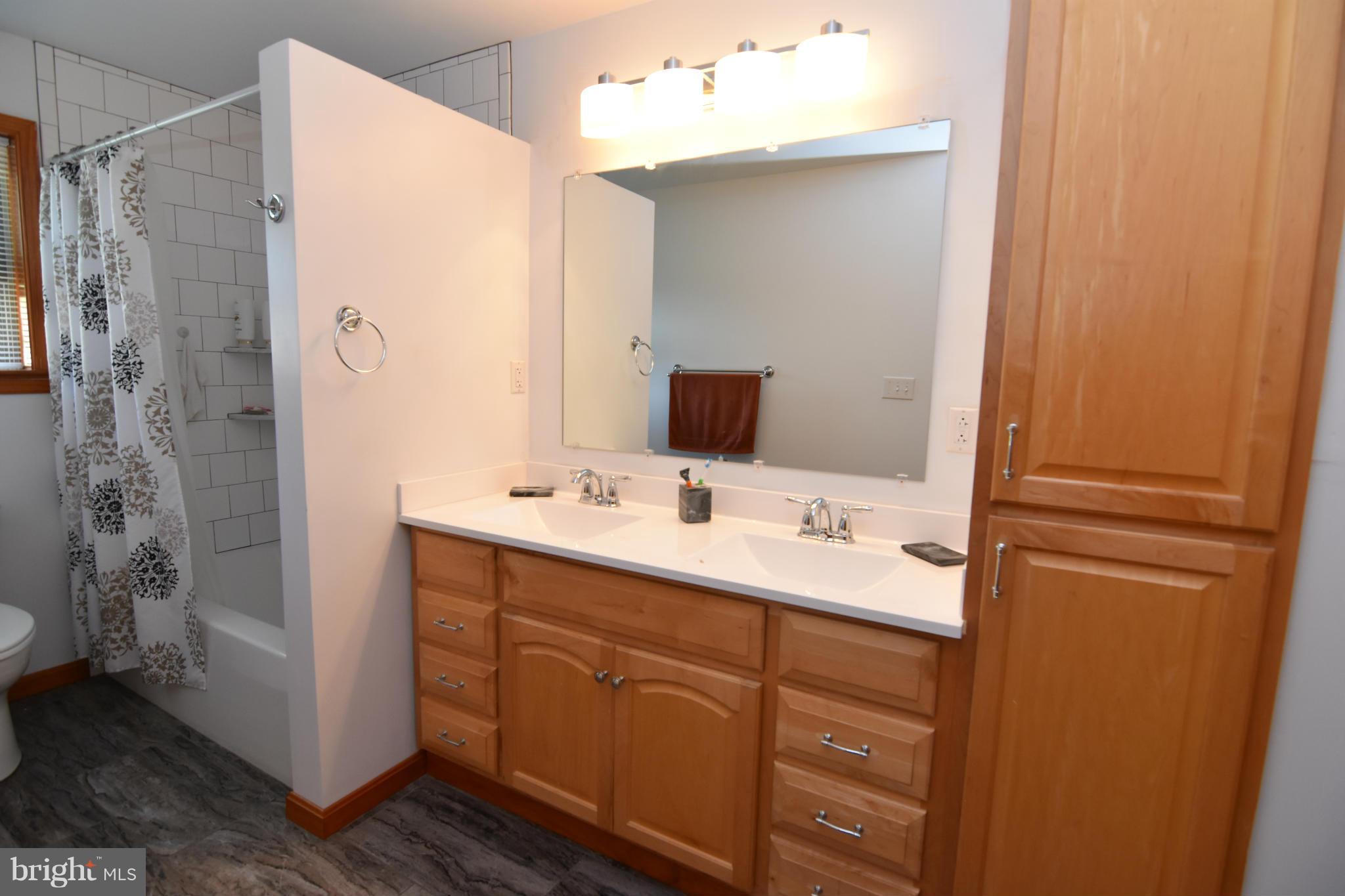 20510 Raceground Road Callaway, MD 20620 - Photo 11 of 30 a bathroom with a double vanity sink mirror and shower