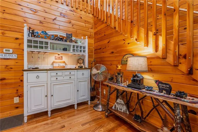 a storage room with cabinets