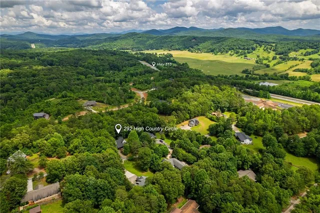 a view of a city with lush green forest