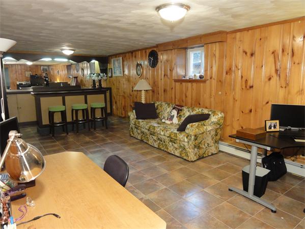 156 Pleasant Street Lexington, MA 02421 - Photo 20 of 28 a living room with couches and a flat screen tv with kitchen view