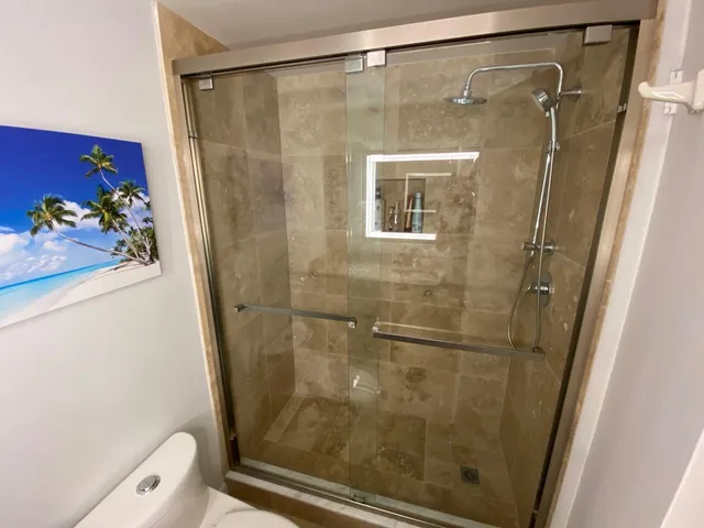 a bathroom with a shower