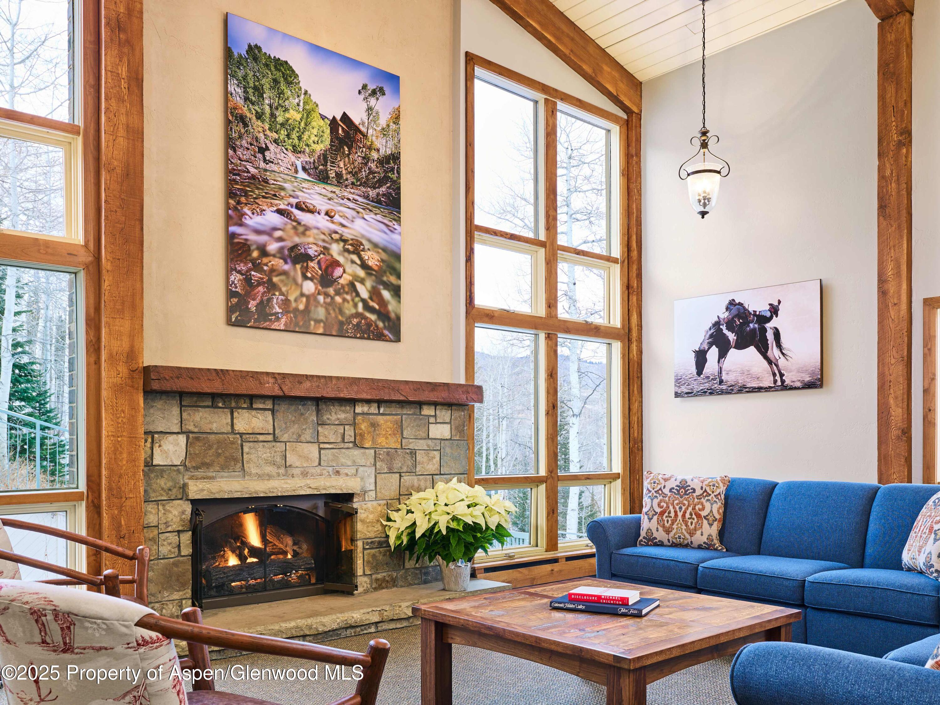 855 Carriage Way, Unit 103 Snowmass Village, CO 81615 - Photo 25 of 26 a living room with furniture and a fireplace