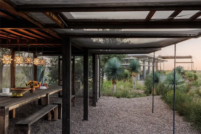 a view of a terrace with furniture