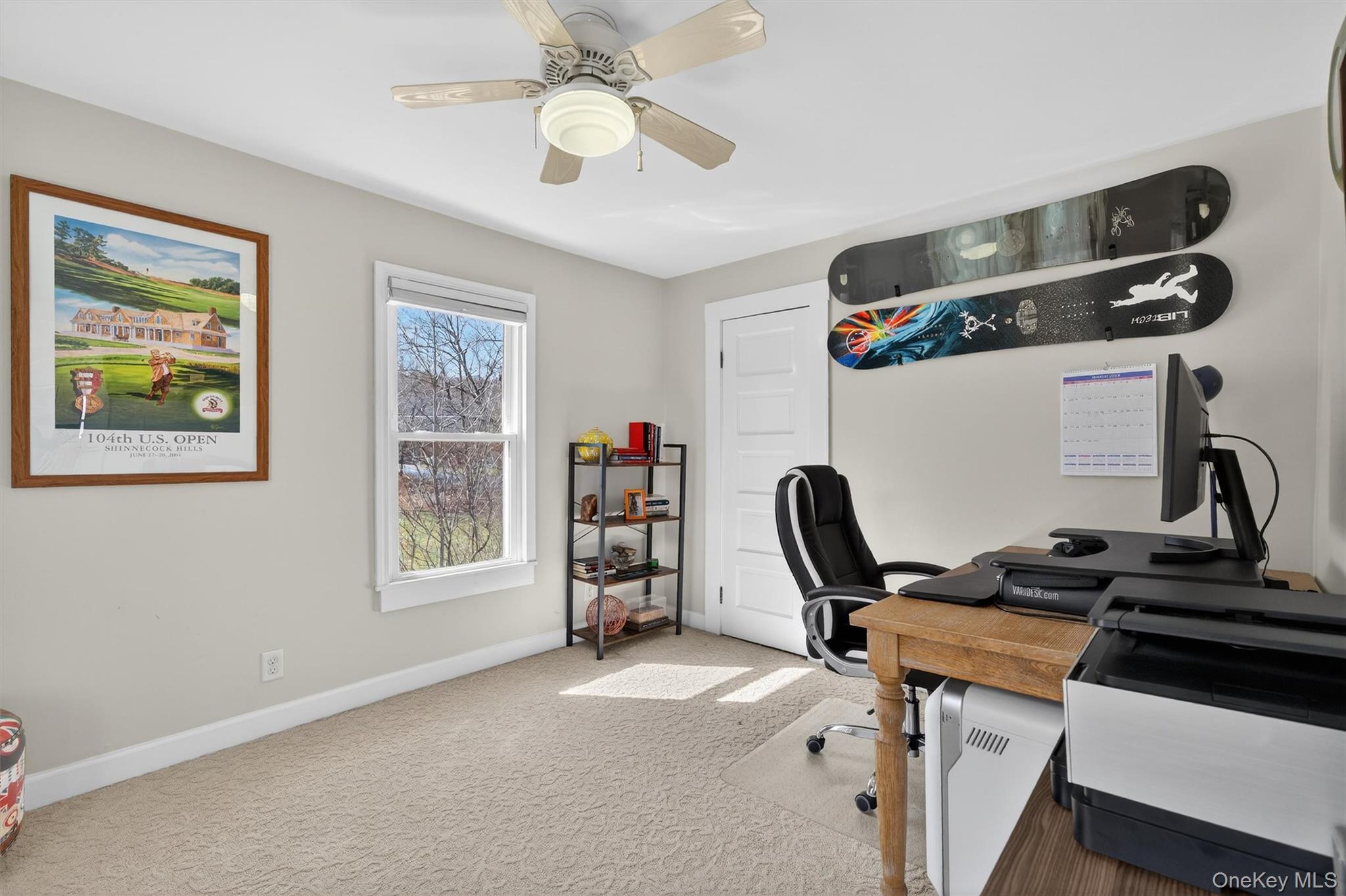 729 Mullock Road Port Jervis, NY 12771 - Photo 33 of 50 a view of workspace with wooden floor windows ceiling fan