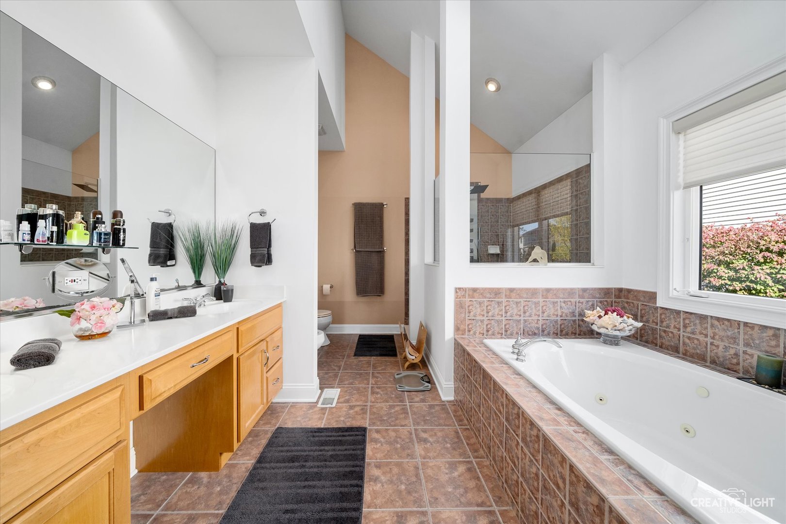 3912 Highknob Circle Naperville, IL 60564 - Photo 17 of 42 a bathroom with a granite countertop tub sink and mirror