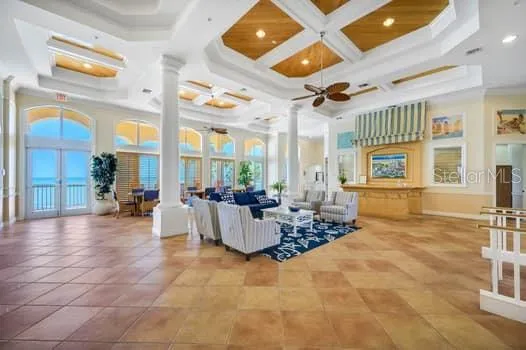 a view of a balcony with an ocean view