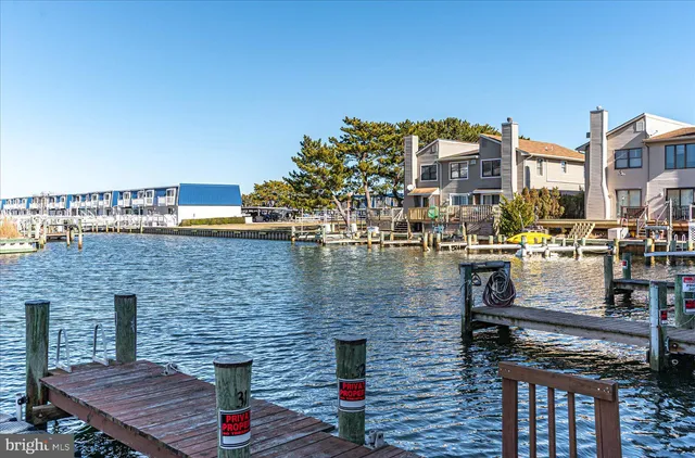 a water view with boat and palm trees