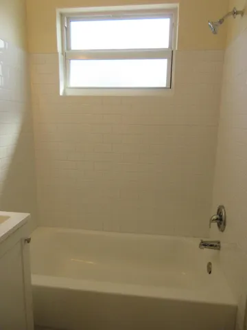 a bathroom with a bathtub