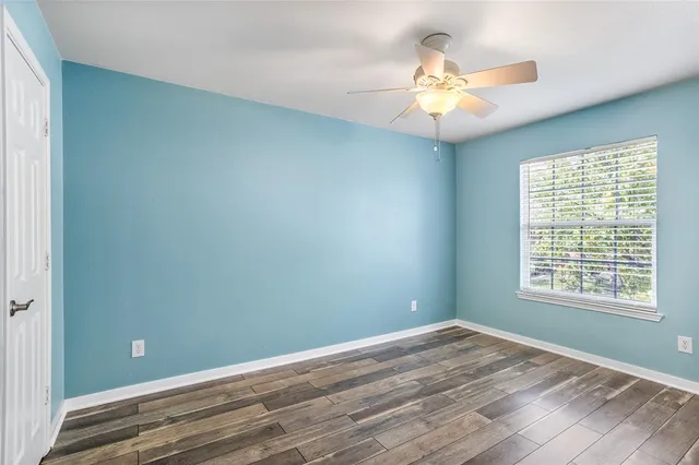 a view of a room with a fan