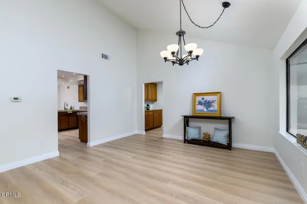 a view of a chandelier in a room