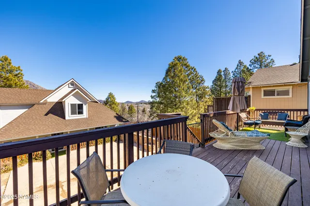 a view of a chairs and table in patio