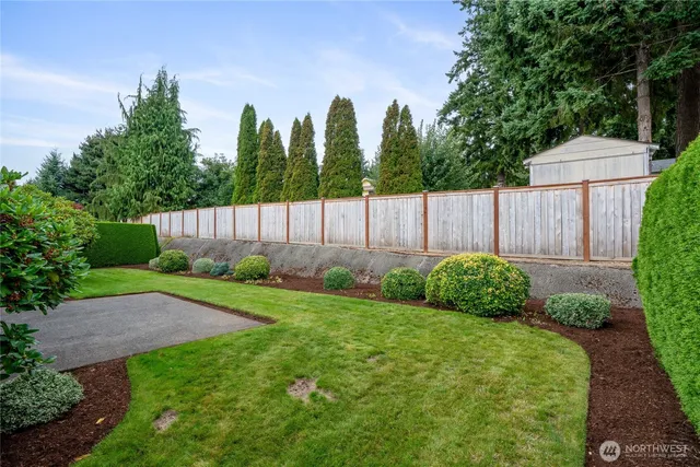 a view of a backyard with a garden and plants