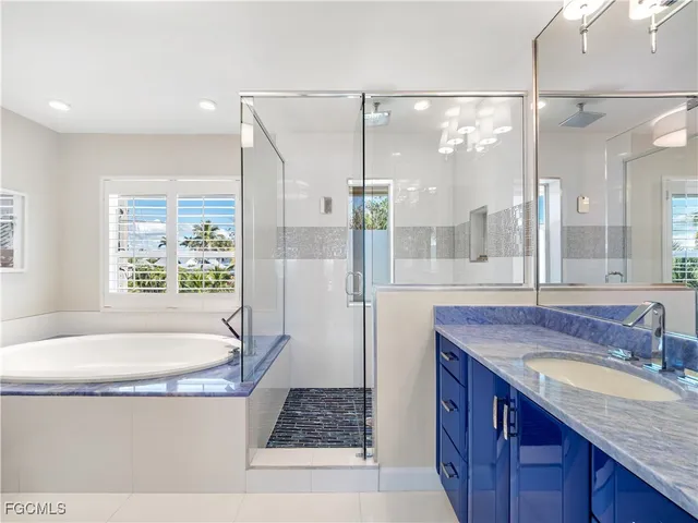 a view of a park with large trees