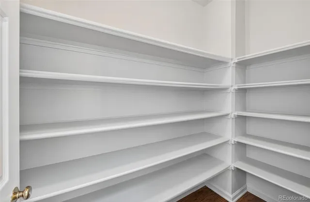 a view of walk in closet with empty racks
