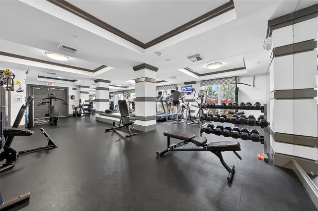 a view of a room with gym equipment