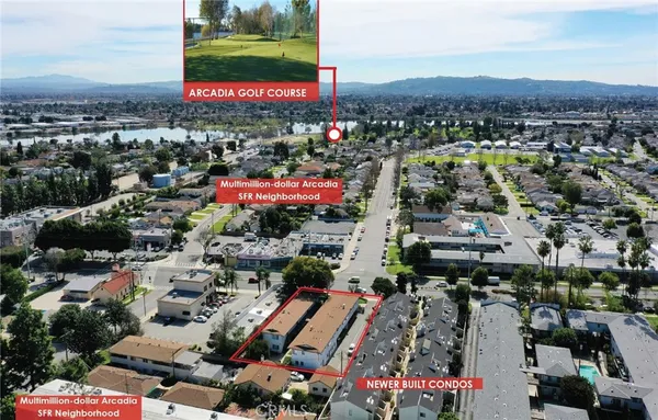 an aerial view of a house with a garden